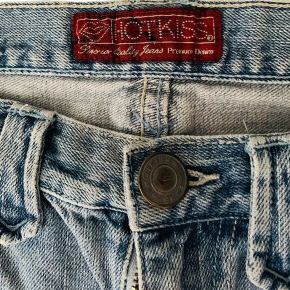 HOT KISS Women's Size 11 Distressed Jeans Low Rise Blue Denim Studded Gems - Picture 3 of 7